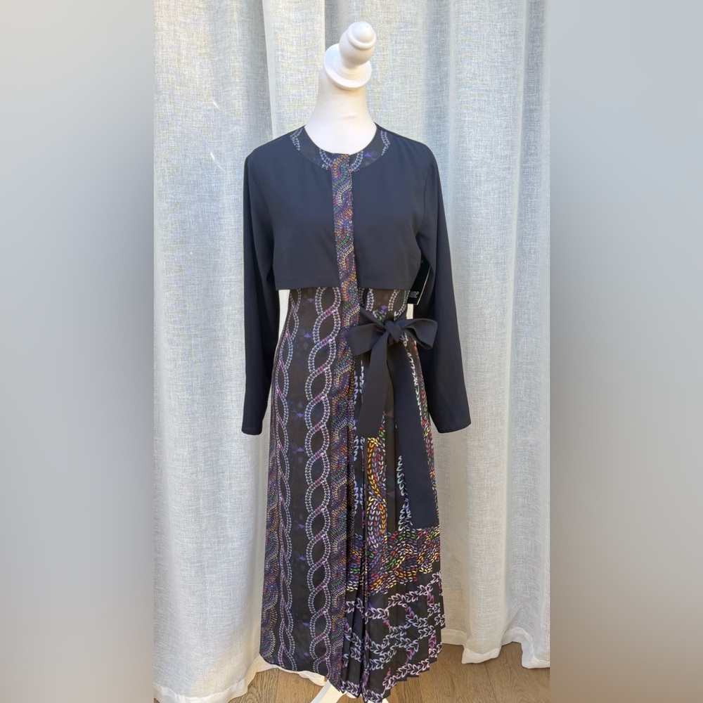 BTK Collection Gianna NNA navy blue purple floral long sleeve midi dress